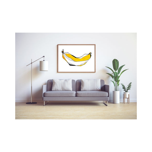Mise en scène de l'affiche d'art dans un salon au style épuré et contemporain.