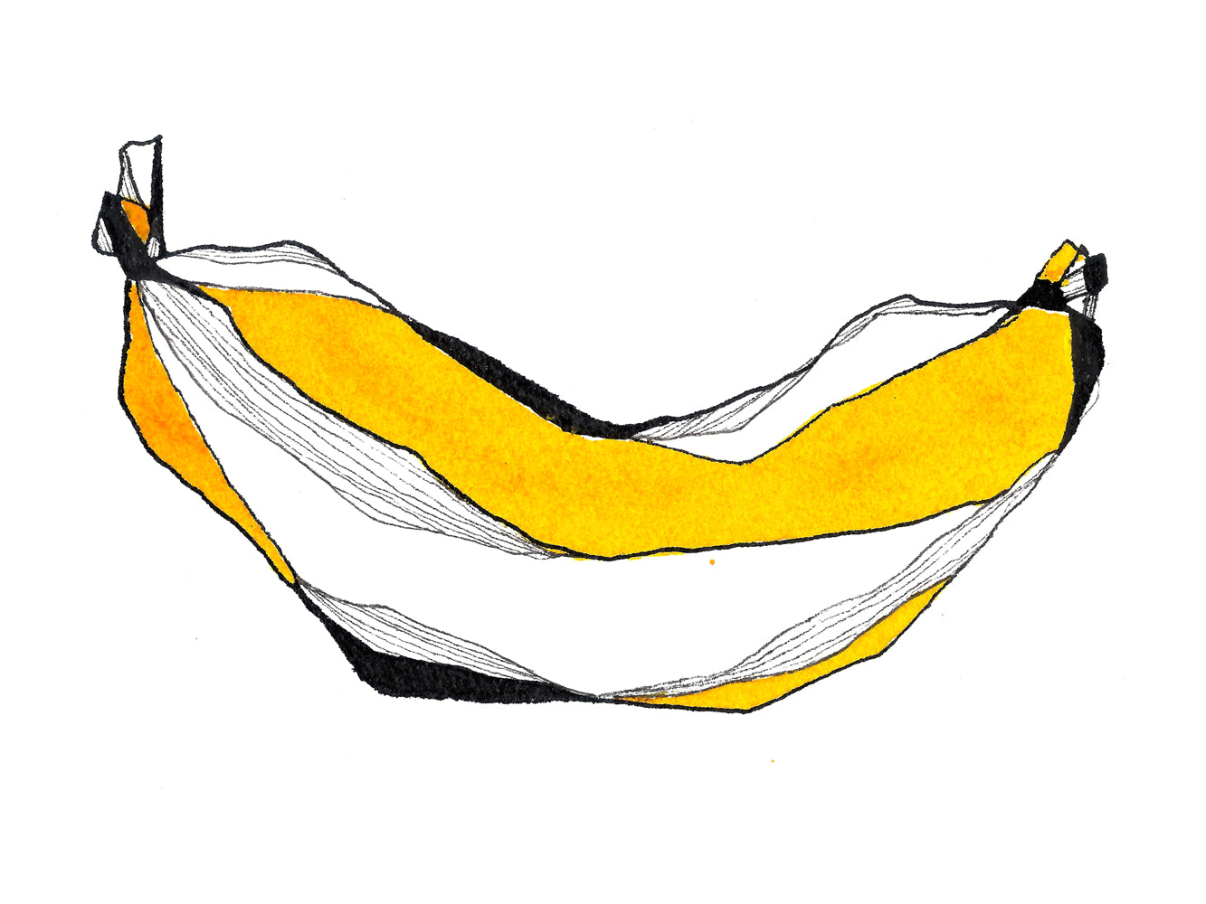 Un dessin de banane stylisé et contemporain. Jaune er noir.