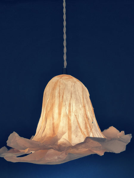 Lampe à suspendre "WAABI" papier japonais chanvre et blanc