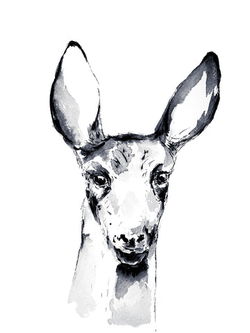 Affiche d'art de biche au lavis à l'encre japonaise. 