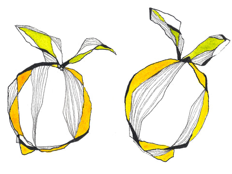 Affiche d'art représentant deux citrons à l'encre jaune et noire, stylisés.